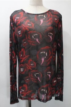 画像1: KILL STAR / プリントメッシュトップス S 黒x赤 S-25-10-31-060-SL-TO-HR-ZS