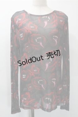 画像1: KILL STAR / プリントメッシュトップス S 黒ｘ赤 S-25-10-31-060-SL-TO-HR-ZS