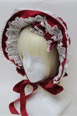 画像1: BABY,THE STARS SHINE BRIGHT / トーションレースのフルボンネット  赤x白 S-25-10-31-008-BA-AC-AS-ZS