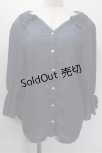 axes femme / 後ろ切替スキッパーシャツ  紺 S-25-10-31-026-AX-BL-HR-ZS