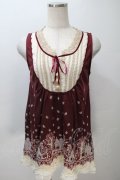 axes femme / プリントノースリーブカットソー  ワイン S-25-11-02-040-AX-TO-HR-ZS