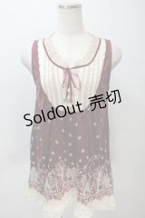 axes femme / プリントノースリーブカットソー  ワイン S-25-11-02-040-AX-TO-HR-ZS