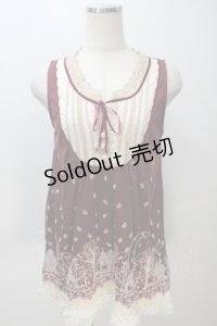 axes femme / プリントノースリーブカットソー  ワイン S-25-11-02-040-AX-TO-HR-ZS