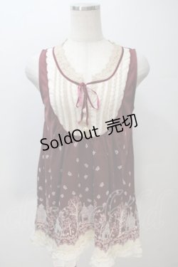 画像1: axes femme / プリントノースリーブカットソー  ワイン S-25-11-02-040-AX-TO-HR-ZS