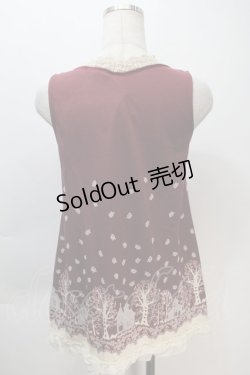 画像2: axes femme / プリントノースリーブカットソー  ワイン S-25-11-02-040-AX-TO-HR-ZS