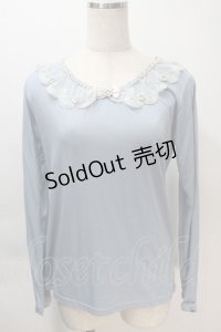 axes femme / レース襟プルオーバー  サックス S-25-11-02-042-AX-TO-HR-ZS