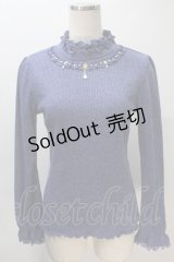 axes femme / ビジューハイネックリブトップス  ブルー S-25-11-02-043-AX-TO-HR-ZS