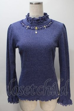 画像1: axes femme / ビジューハイネックリブトップス  ブルー S-25-11-02-043-AX-TO-HR-ZS