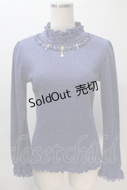 画像1: axes femme / ビジューハイネックリブトップス  ブルー S-25-11-02-043-AX-TO-HR-ZS