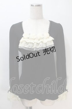 画像1: axes femme / シフォン巻きバラ付きプルオーバー  黒 S-25-11-02-047-AX-TO-HR-ZS