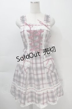 画像1: BABY,THE STARS SHINE BRIGHT / 裾スカラップタータンチェックジャンパースカート＆リボンコームセット  ピンク S-25-11-02-059-BA-OP-AS-ZS