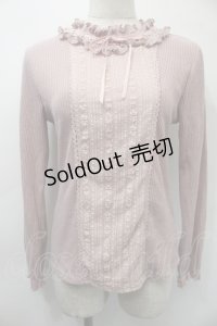 axes femme / レースリブニットトップス  ピンク S-25-11-03-012-AX-TO-HR-ZS