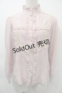 axes femme / 立ち襟フリルブラウス  ピンク S-25-11-03-013-AX-BL-HR-ZS