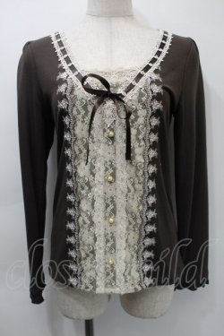 画像1: axes femme / はしごリボンレースプルオーバー  ブラウン S-25-11-03-020-AX-TO-HR-ZS