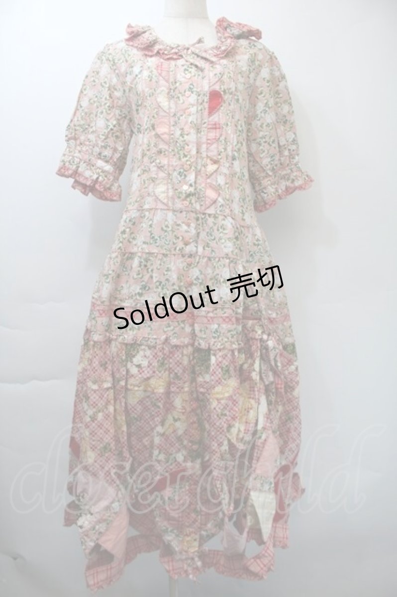 画像1: PINK HOUSE / White Cloverプリントパッチワークワンピース  ピンク S-25-11-03-028-LO-OP-AS-ZS (1)