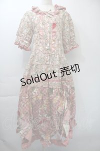 PINK HOUSE / White Cloverプリントパッチワークワンピース  ピンク S-25-11-03-028-LO-OP-AS-ZS