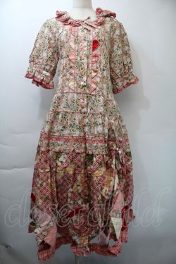 画像1: PINK HOUSE / White Cloverプリントパッチワークワンピース  ピンク S-25-11-03-028-LO-OP-AS-ZS