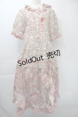 画像1: PINK HOUSE / White Cloverプリントパッチワークワンピース  ピンク S-25-11-03-028-LO-OP-AS-ZS