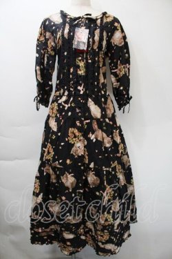 画像1: PINK HOUSE / フラッフィーキティーズプリントワンピース  黒 S-25-11-03-041-LO-OP-AS-ZS