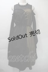 axes femme / バイカラーチャイナボタンンピース  黒ｘカーキ S-25-11-03-042-AX-OP-AS-ZS