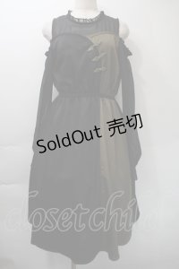 axes femme / バイカラーチャイナボタンンピース  黒ｘカーキ S-25-11-03-042-AX-OP-AS-ZS