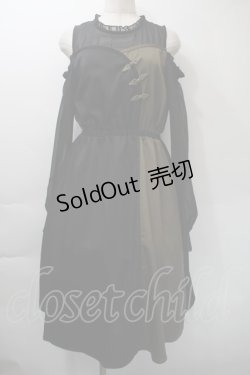 画像1: axes femme / バイカラーチャイナボタンンピース  黒ｘカーキ S-25-11-03-042-AX-OP-AS-ZS