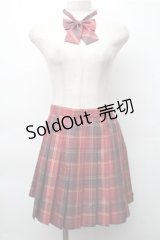 海月社 / リボン付きチェックスカート  赤 S-25-11-05-047-LO-SK-HR-ZS