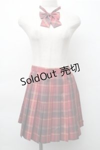 海月社 / リボン付きチェックスカート  赤 S-25-11-05-047-LO-SK-HR-ZS
