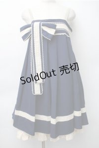 ChaCha / リボンデザインジャンパースカート  紺ｘオフ S-25-11-05-054-EL-OP-HR-ZS