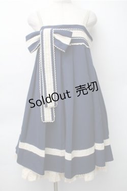 画像1: ChaCha / リボンデザインジャンパースカート  紺ｘオフ S-25-11-05-054-EL-OP-HR-ZS