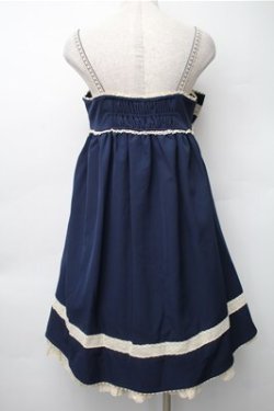 画像2: ChaCha / リボンデザインジャンパースカート  紺ｘオフ S-25-11-05-054-EL-OP-HR-ZS