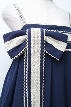 画像3: ChaCha / リボンデザインジャンパースカート  紺ｘオフ S-25-11-05-054-EL-OP-HR-ZS