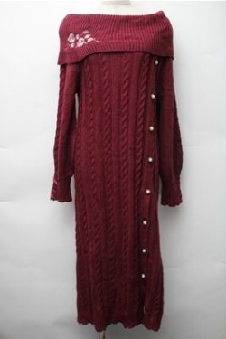 画像1: axes femme / ボタンデザインニットワンピース  ワイン S-25-11-05-059-AX-OP-HR-ZS