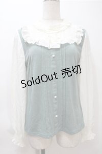 axes femme / リボン付フリルプルオーバー  オフｘグリーン S-25-11-05-006-AX-TO-HR-ZS