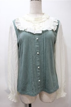 画像1: axes femme / リボン付フリルプルオーバー  オフｘグリーン S-25-11-05-006-AX-TO-HR-ZS