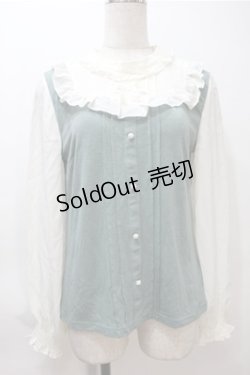 画像1: axes femme / リボン付フリルプルオーバー  オフｘグリーン S-25-11-05-006-AX-TO-HR-ZS