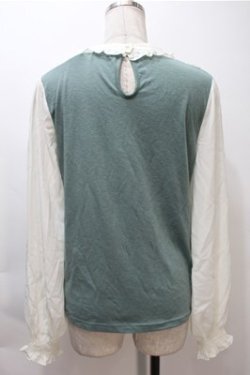 画像2: axes femme / リボン付フリルプルオーバー  オフｘグリーン S-25-11-05-006-AX-TO-HR-ZS