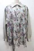 DXMOUVE / 臓器の観客柄 切替長袖シャツ  カーキ S-25-11-05-007-PU-BL-HR-ZS