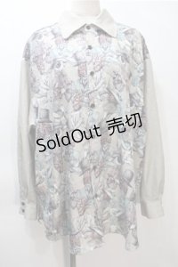 DXMOUVE / 臓器の観客柄 切替長袖シャツ  カーキ S-25-11-05-007-PU-BL-HR-ZS