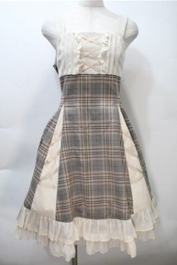 画像1: 嬰梵塔.Infanta / チェック切替ジャンパースカート  オフｘベージュ S-25-11-05-018-LO-OP-HR-ZS