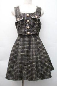 Ank Rouge / ツイードジャンパースカート  黒 S-25-11-05-026-CA-OP-HR-ZS