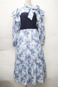 axes femme / グラデーションローズ柄ワンピース  ブルー S-25-11-05-028-AX-OP-HR-ZS