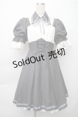 中国ロリータ / シャーリング切替ワンピース  グレーｘ白 S-25-11-05-031-LO-OP-HR-ZS