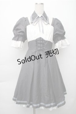 画像1: 中国ロリータ / シャーリング切替ワンピース  グレーｘ白 S-25-11-05-031-LO-OP-HR-ZS