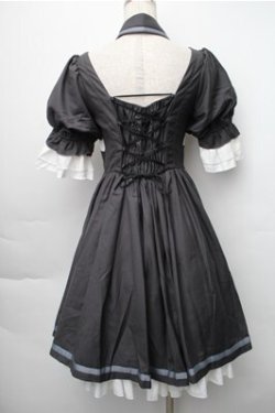 画像2: 中国ロリータ / シャーリング切替ワンピース  グレーｘ白 S-25-11-05-031-LO-OP-HR-ZS