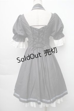 画像2: 中国ロリータ / シャーリング切替ワンピース  グレーｘ白 S-25-11-05-031-LO-OP-HR-ZS