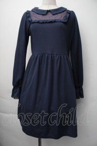 axes femme / /デコルテレース切替ワンピース  紺 S-25-11-06-040-AX-TO-HR-ZS