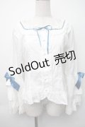 BABY,THE STARS SHINE BRIGHT / Pure Pearl bouquetスクエアネック姫袖ブラウス  白ｘ青 S-25-11-06-020-BA-TS-HR-ZS