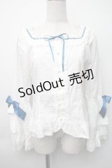BABY,THE STARS SHINE BRIGHT / Pure Pearl bouquetスクエアネック姫袖ブラウス  白ｘ青 S-25-11-06-020-BA-TS-HR-ZS