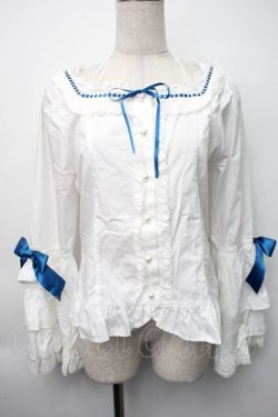 画像1: BABY,THE STARS SHINE BRIGHT / Pure Pearl bouquetスクエアネック姫袖ブラウス  白ｘ青 S-25-11-06-020-BA-TS-HR-ZS